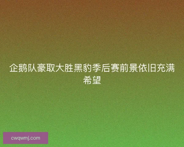 企鹅队豪取大胜黑豹季后赛前景依旧充满希望